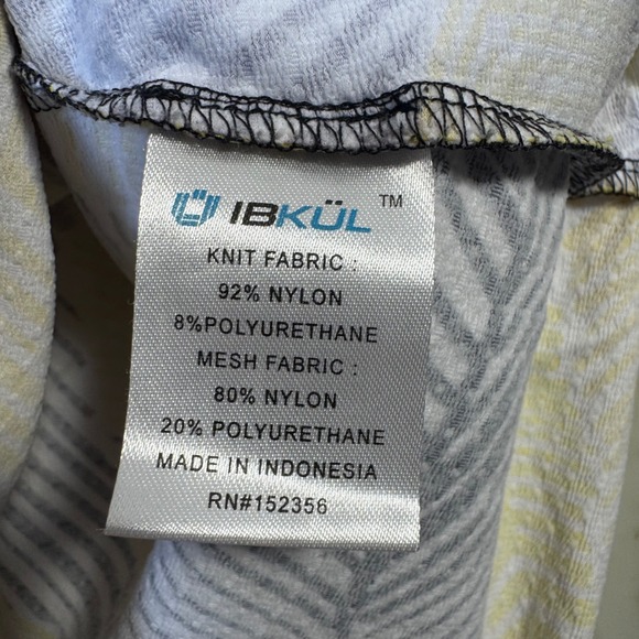 IBKUL Medium Womens Golf Athletic UPF Shirt Long Sleeve Leaf Print Yellow Black - Picture 6 of 7